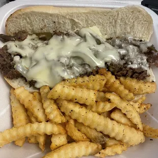 cheeseburger and french fries
