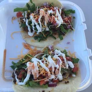 Ground chuck taco with home made pico de gallo &amp; lime crema.  Delicious!!!!!