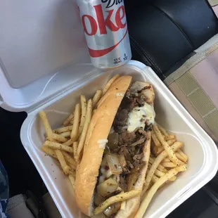Philly cheese, fries and a soda for $9.75