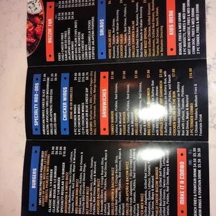 the menu of a restaurant