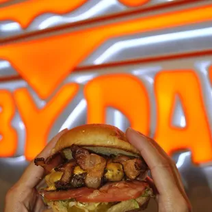 Customer posing with Bacon CB