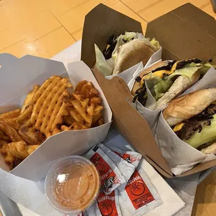 Waffle Fries and Blondie Burger