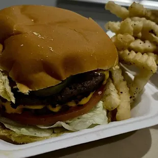 Double burger and fries