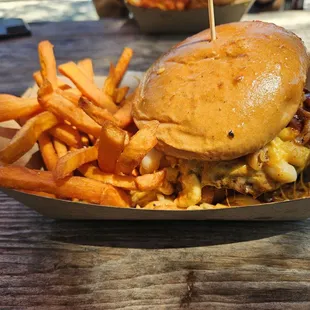 Montana Burger with sweet potato fries. Amazing!!