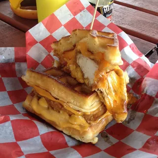 Chicken and Waffles Grilled Cheese with Fries