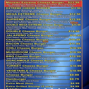 Burger Extreme Menu