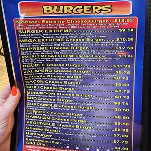 a menu for a burger restaurant