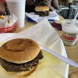 Double The Mega Extreme Cheese Burger Hamburger Strawberry lemonade Piña Colada