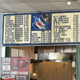 the menu and prices