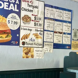 menus and prices on the wall