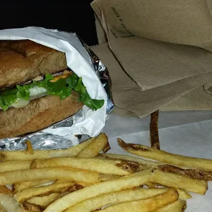 a sandwich and french fries