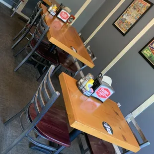 tables and chairs in a restaurant