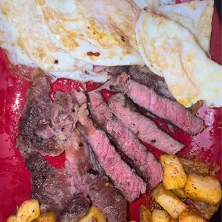 Ribeye, 2 Eggs and Seasoned Home Fries