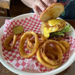 Bulgogi Sandwich, with fried egg and onion rings