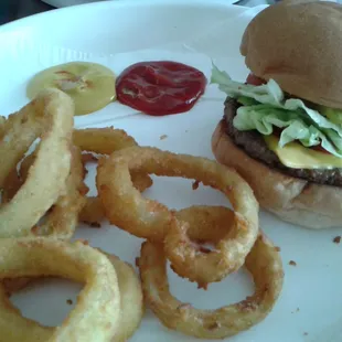 Cheeseburger and onion rings....yum!