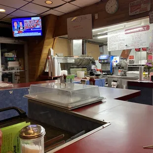 the kitchen counter and tv