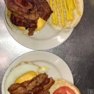 bacon, cheese, and tomato on a bun