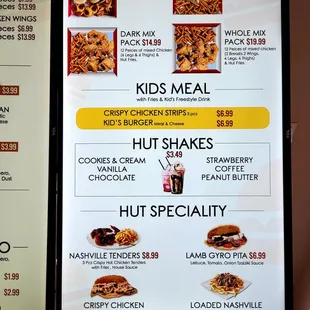 Milk shake menu