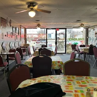 tables and chairs in a restaurant