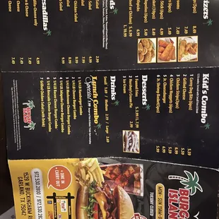 a menu for a fast food restaurant