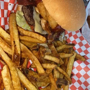 Cowboy Burger - added onion rings and BBQ sauce