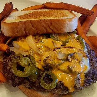 Spicy FIRE Burger, on Texas Toast!