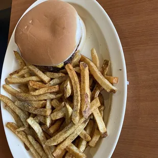 Cheese burger and fries