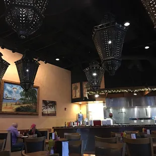 Great burgers and chandeliers!