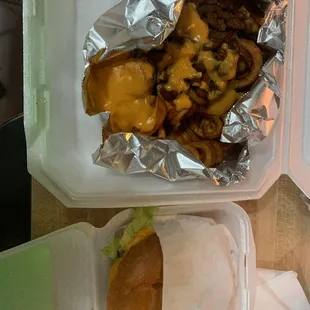 Cheese burger and chili cheese fries