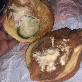Ch&apos;King Sandwich - should have gotten the deluxe since regular comes with one pickle and a dollop of sauce..