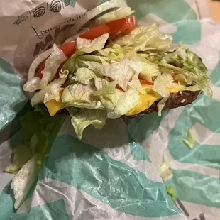 lettuce, tomato, cheese, and lettuce