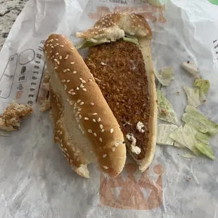 Hard, old chicken sandwich