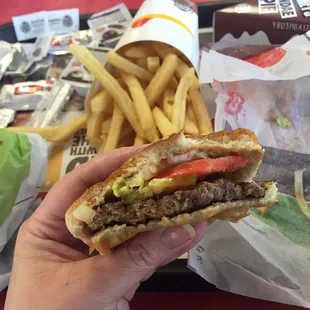 Whopper jr. Pretty typical and tasted good. Fries in the background were a little old but mostly ok