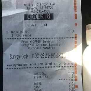 the receipt for the order