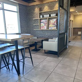 the seating area of the restaurant