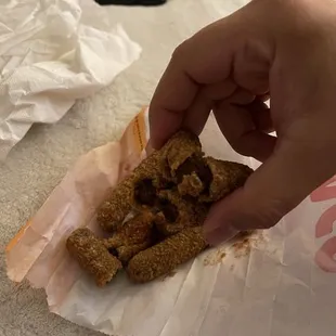 Disgusting burnt mozzarella sticks