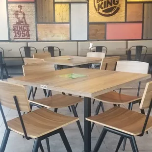 tables and chairs in a restaurant