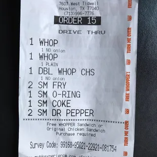 the receipt for the order