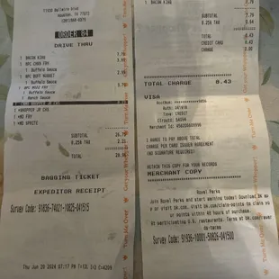 Picture of the receipts