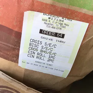 the receipt for the meal