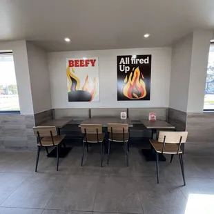 tables and chairs in a restaurant