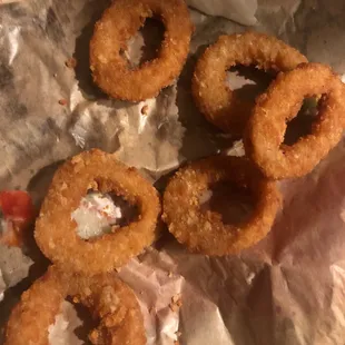 Over fried onion rings!