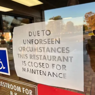 Restaurant is temporarily closed.