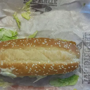 My fish sandwich when I opened it. No attention to presentation.