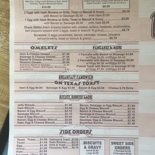 the breakfast menu for breakfast