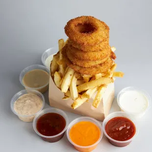 Half &amp; Half with fries and onion rings