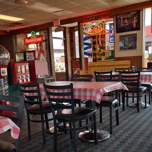 tables and chairs in a restaurant