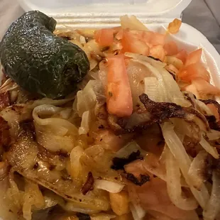 Chili Cheese Fries - added grilled onions, tomato, and jalapeño (the fries are somewhere under there).