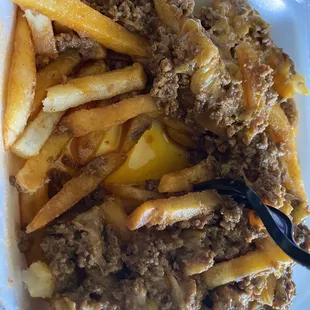 Oily soggy chili cheese fries