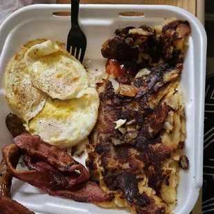 Burnt potatoes. Ordered the eggs over medium. It came out hard as a rock.This was just so sad